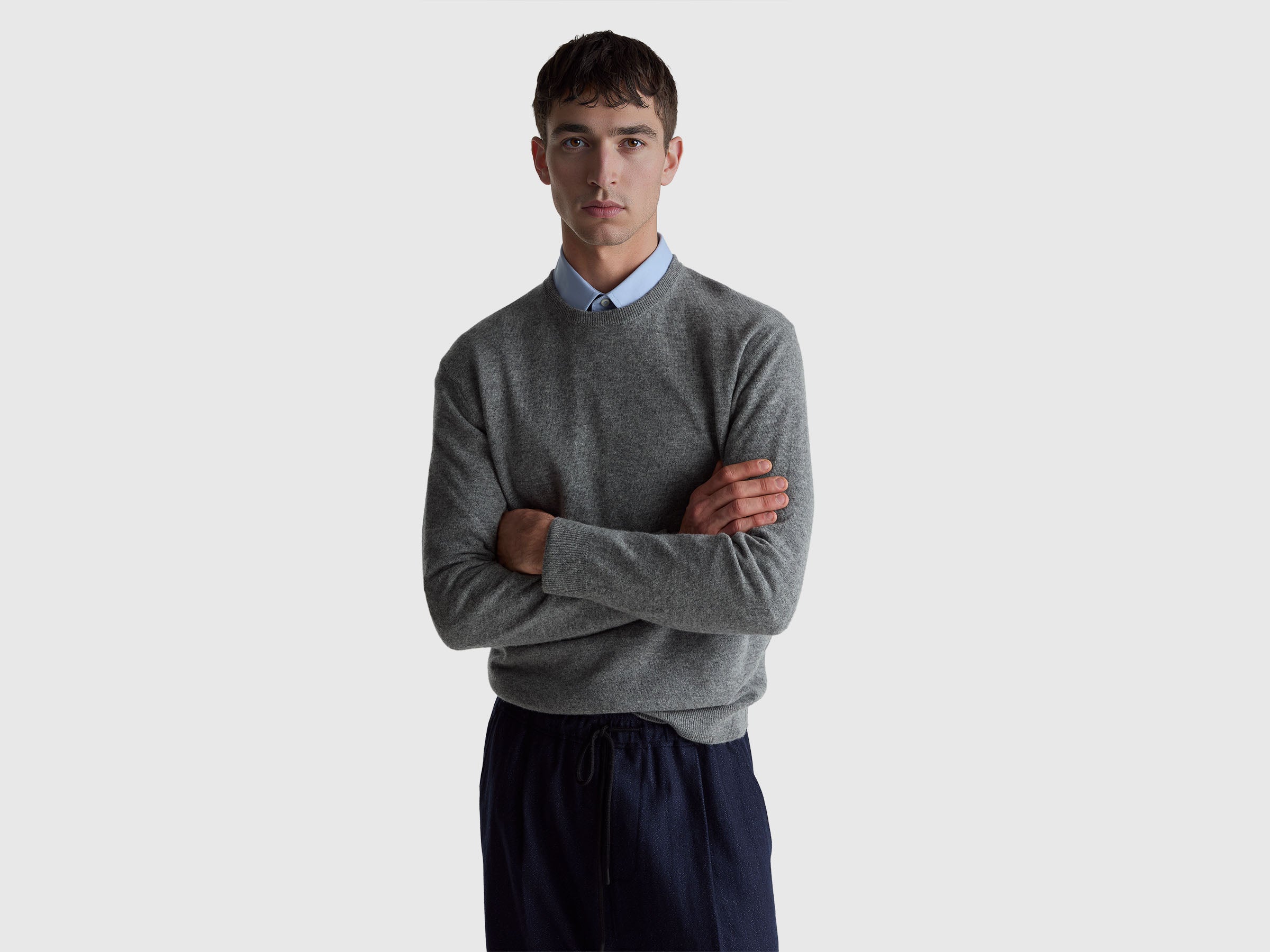 Gray sweater in pure Merino wool