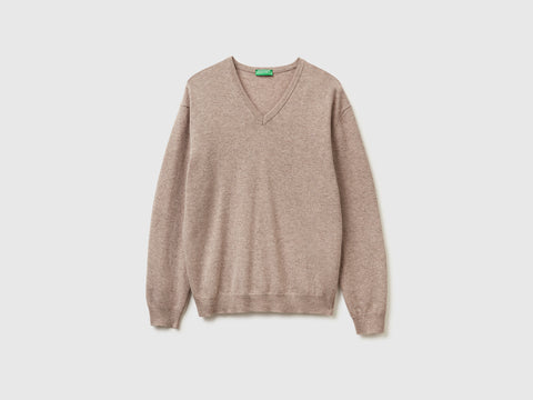 Camisola decote em V tortora em pura lã Merino - ucb_image_FS