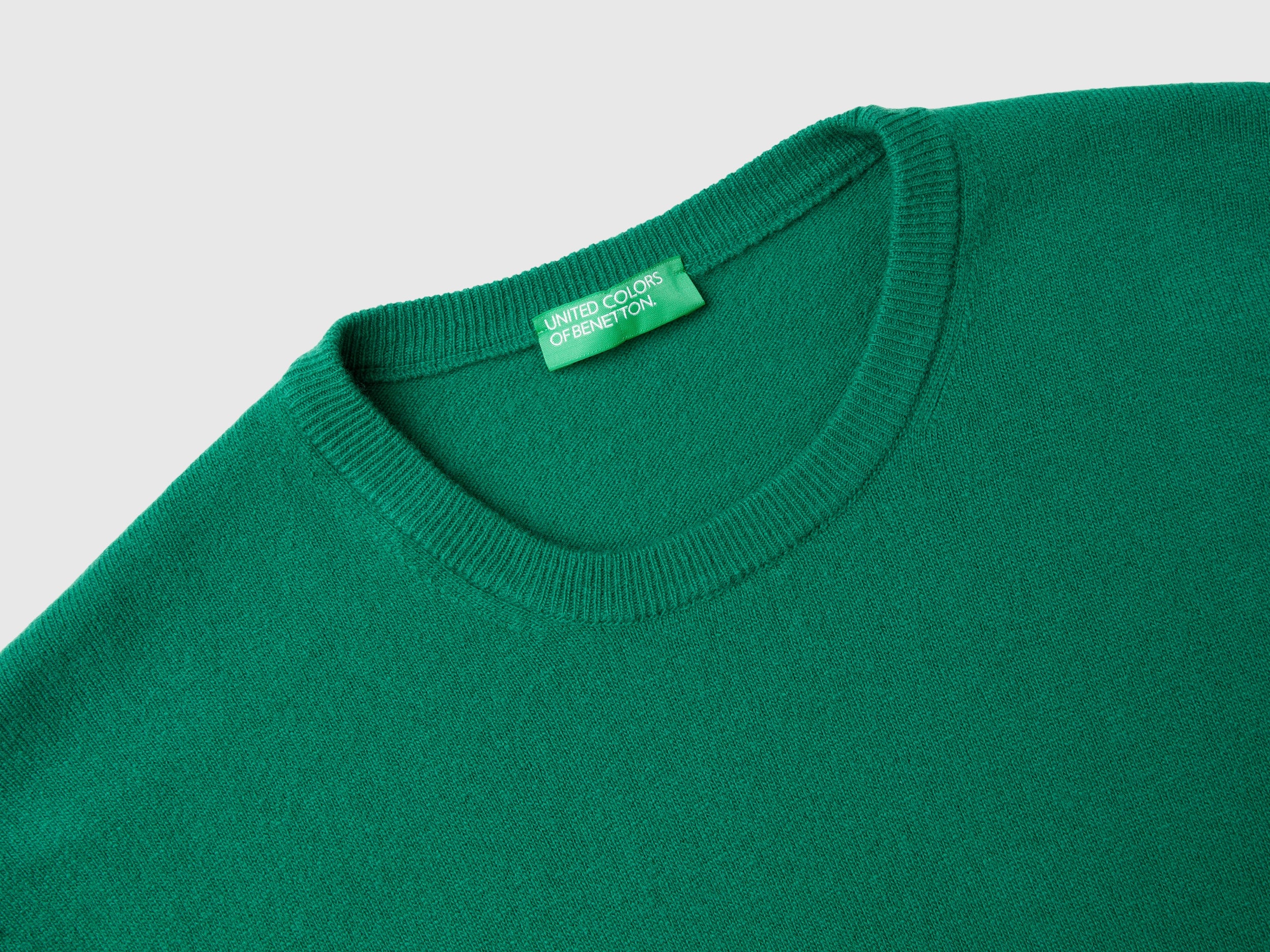Camisola de gola redonda verde floresta em pura lã Merino - ucb_image_DS1