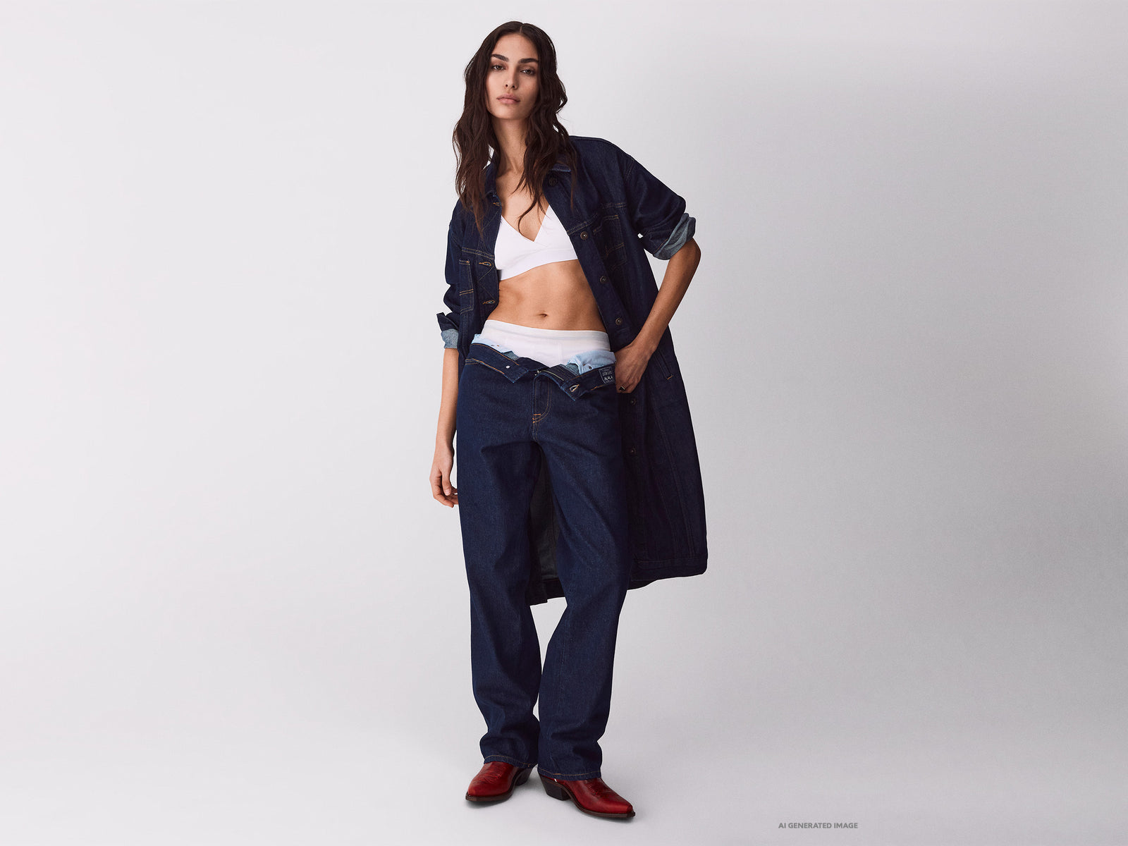 Long trench coat in rinse denim