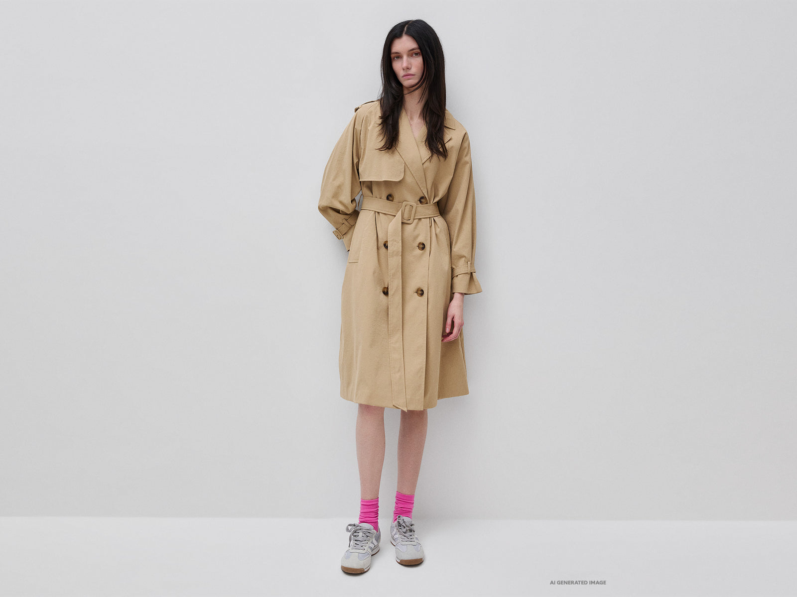 Double-breasted trench coat with belt