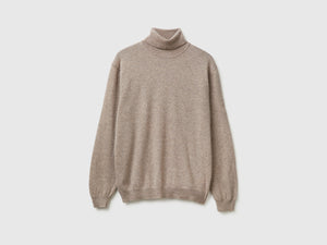Jersey de cuello alto gris paloma en pura lana merino