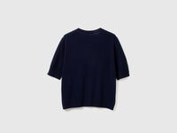 Camisola de manga curta azul-escuro em pura lã Merino - ucb_image_BS