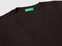 Brown V-neck sweater in tricot cotton - ucb_image_DS1