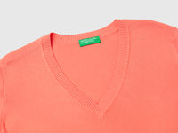 Camisola pêssego em algodão tricot com decote em V - ucb_image_DS1