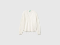 Camisola decote em V cor nata em pura lã Merino - ucb_image_FS