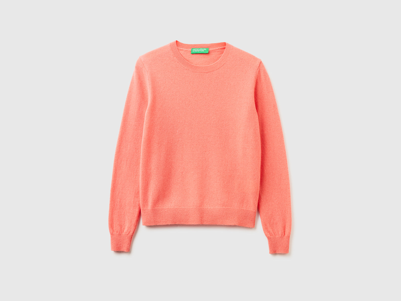 Camisola de gola redonda cor pêssego em pura lã Merino - ucb_image_FS