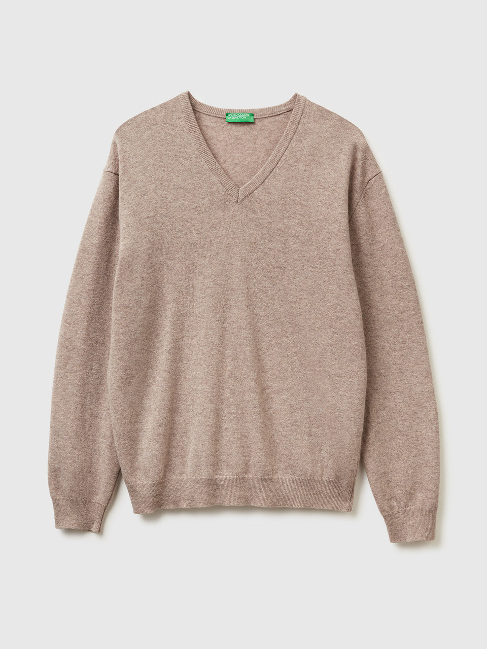 Camisola decote em V tortora em pura lã Merino - ucb_image_FS