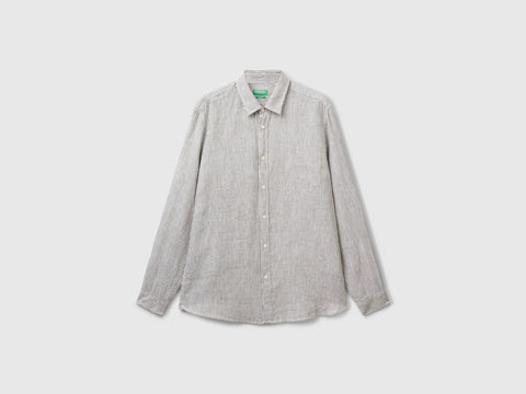 Green and white striped shirt in pure linen - ucb_image_FS