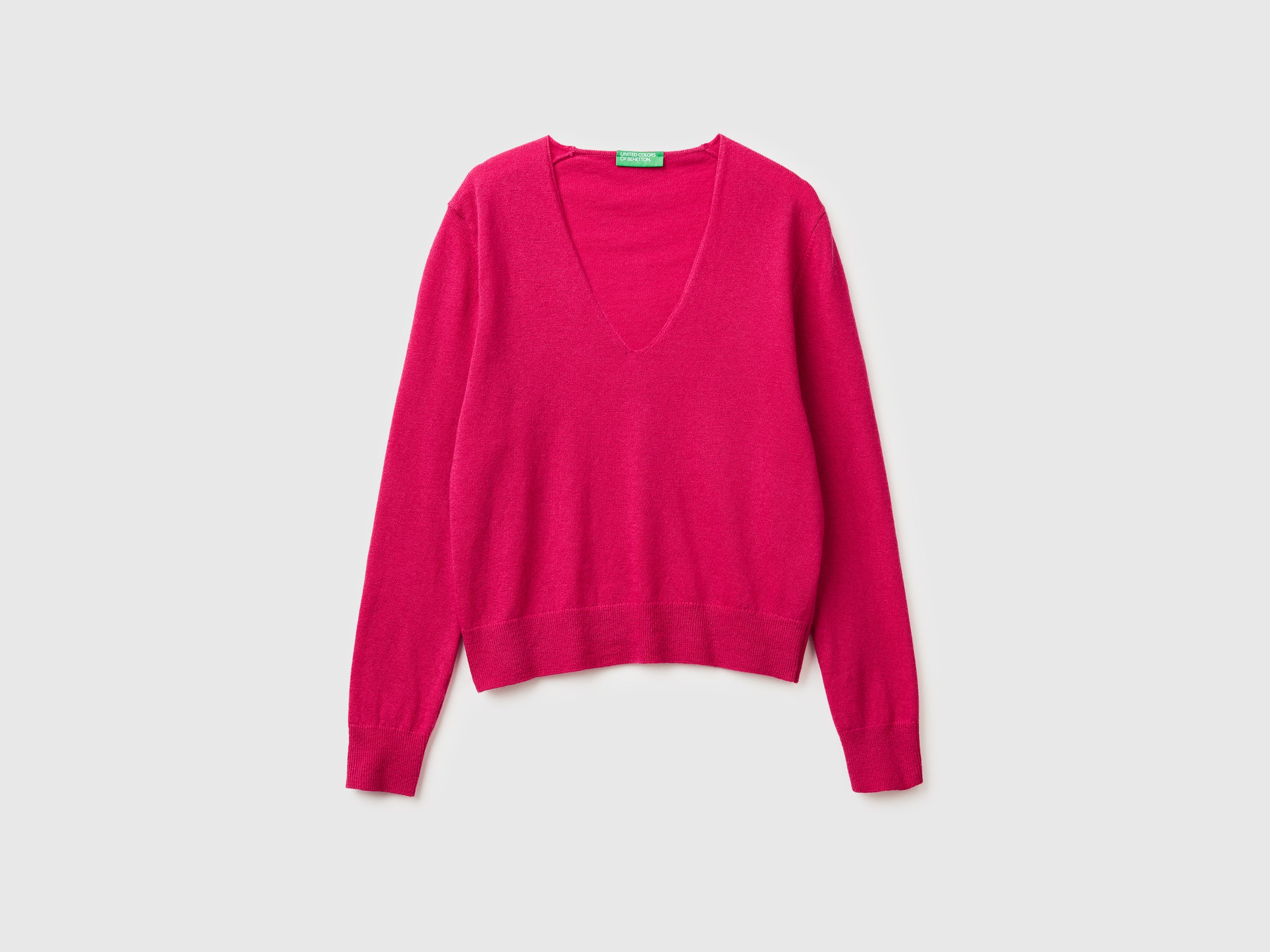 Camisola fúcsia com decote em V em pura lã Merino - ucb_image_FS