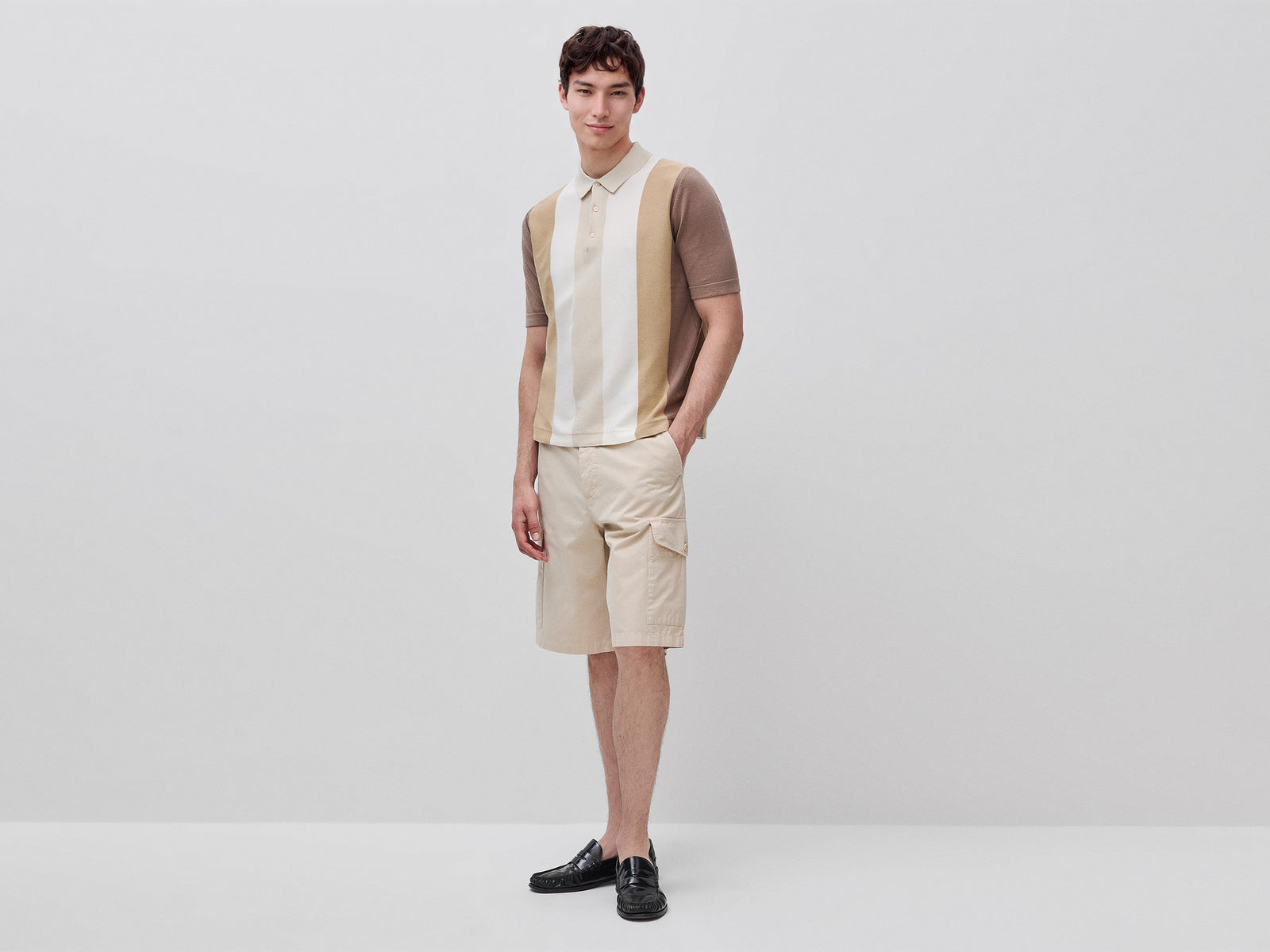 Striped knit polo shirt