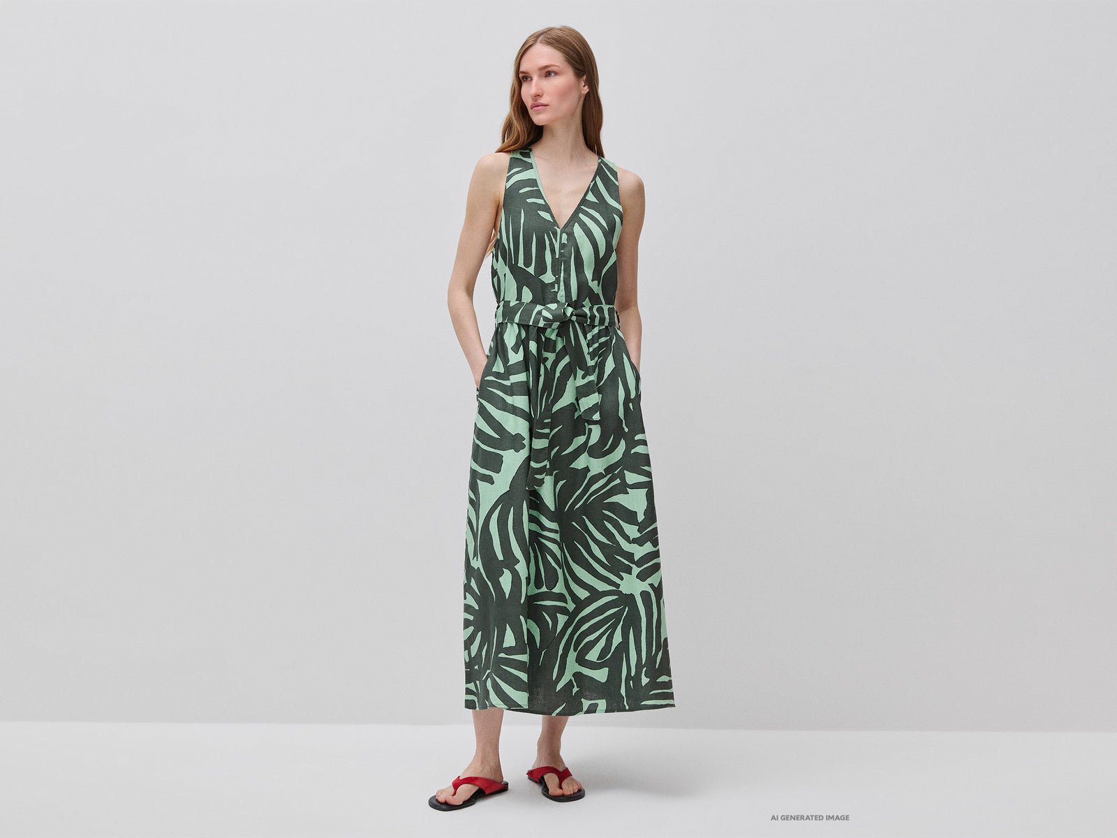 Printed dress in pure linen
