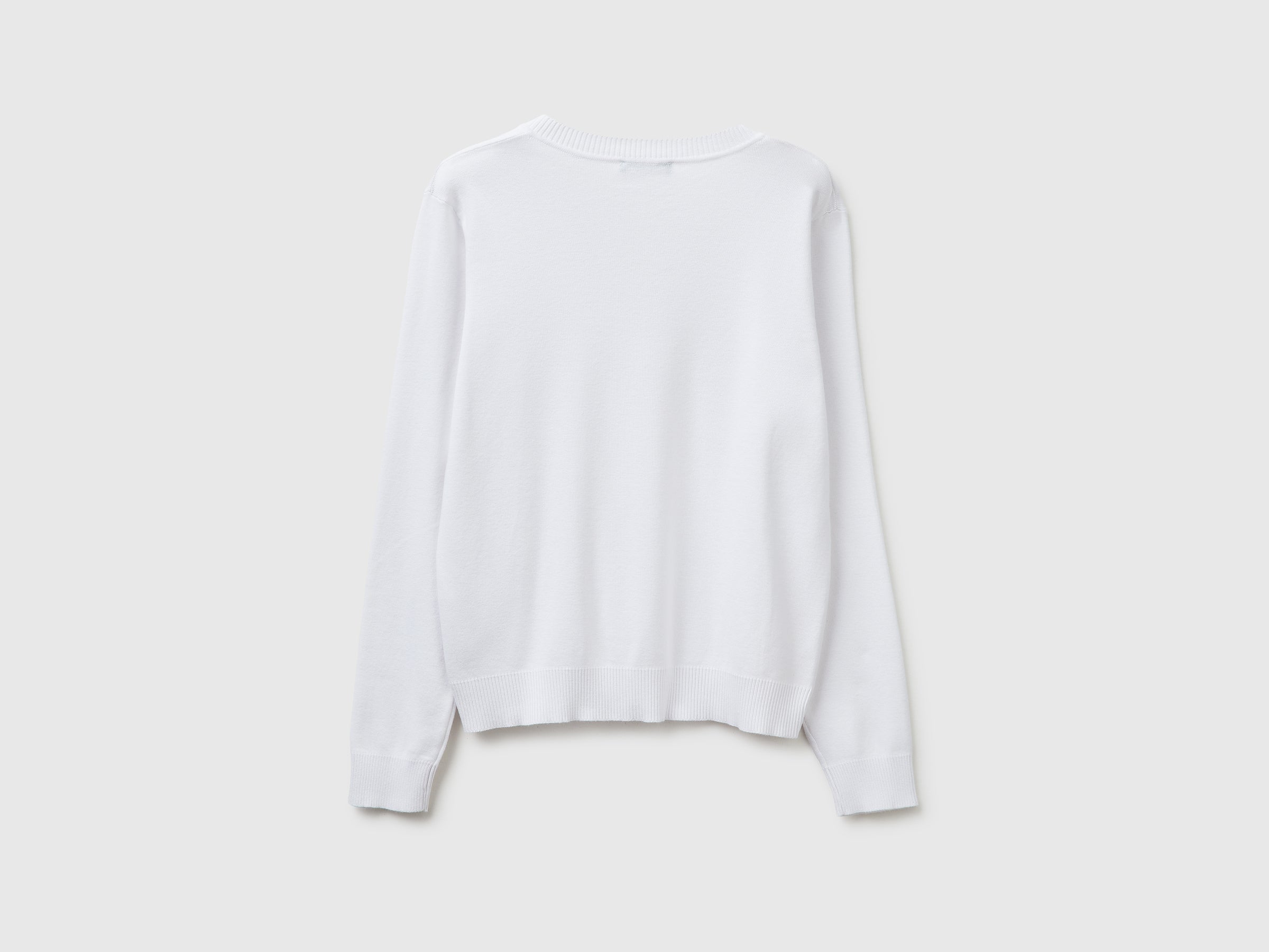 Camisola branca em algodão tricô com decote em V - ucb_image_BS