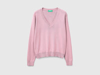 Camisola rosa em algodão tricô com decote em V - ucb_image_FS