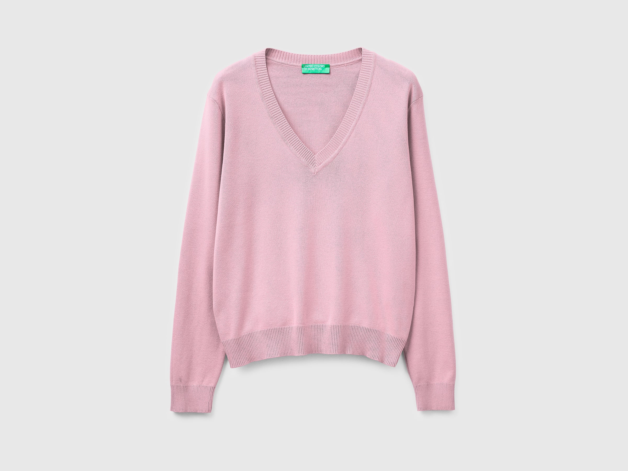 Camisola rosa em algodão tricô com decote em V - ucb_image_FS