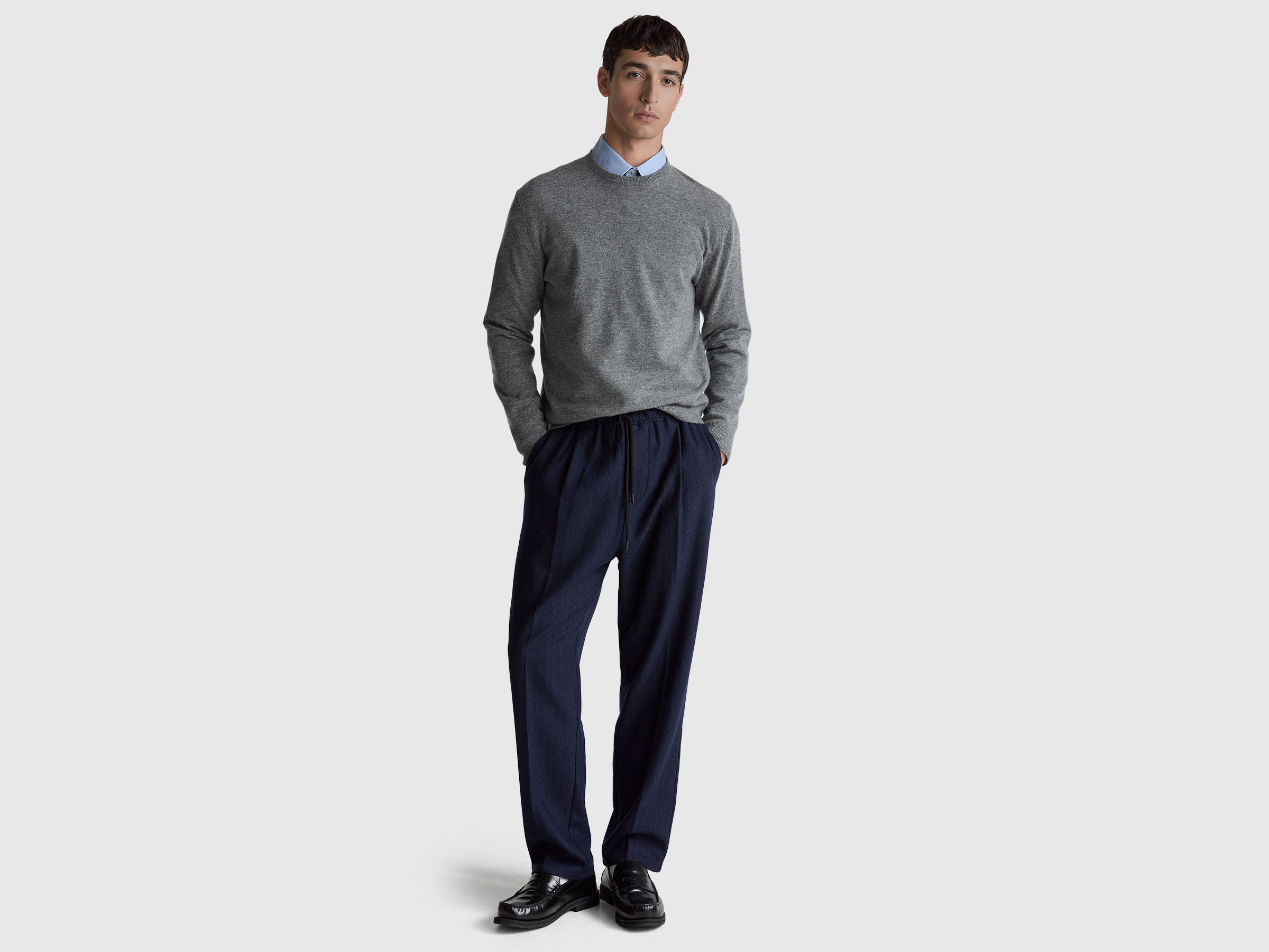 Gray sweater in pure Merino wool