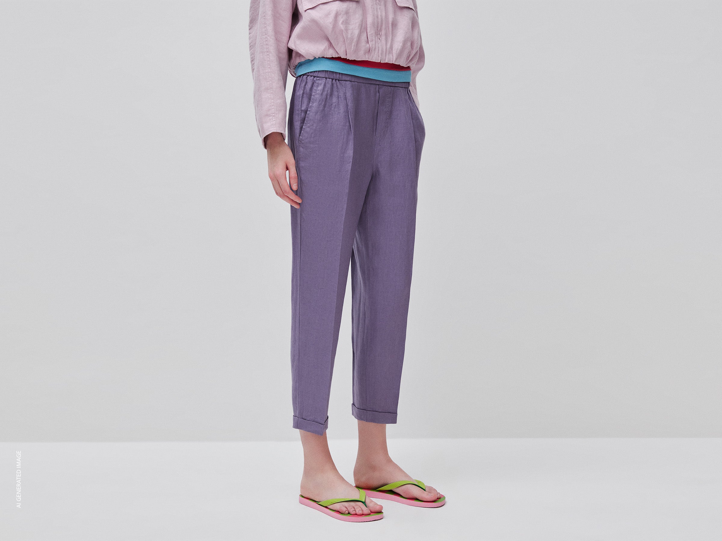 calas cigarette com pregas 100% linen cigarette trousers -