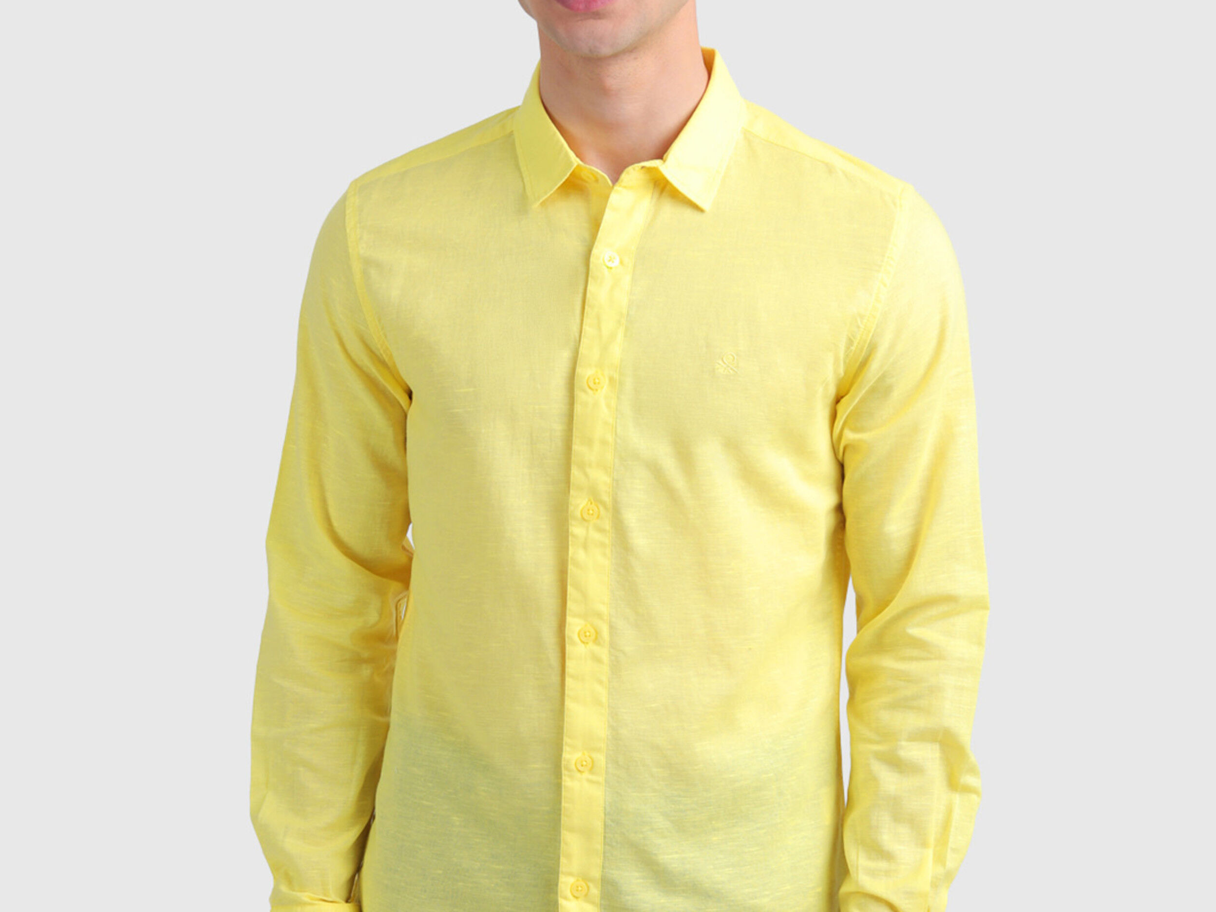 Long Sleeve Linen Blend Shirt - Yellow | Benetton