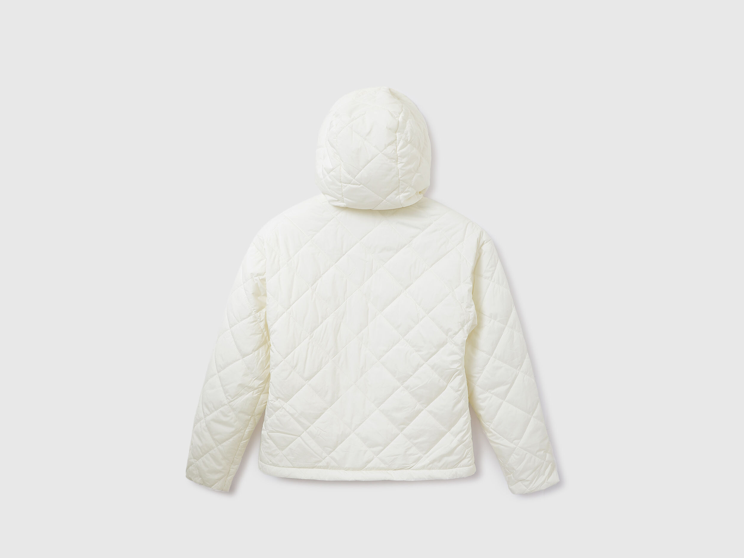 Women Quilted Hooded Neck Jacket - White | Benetton