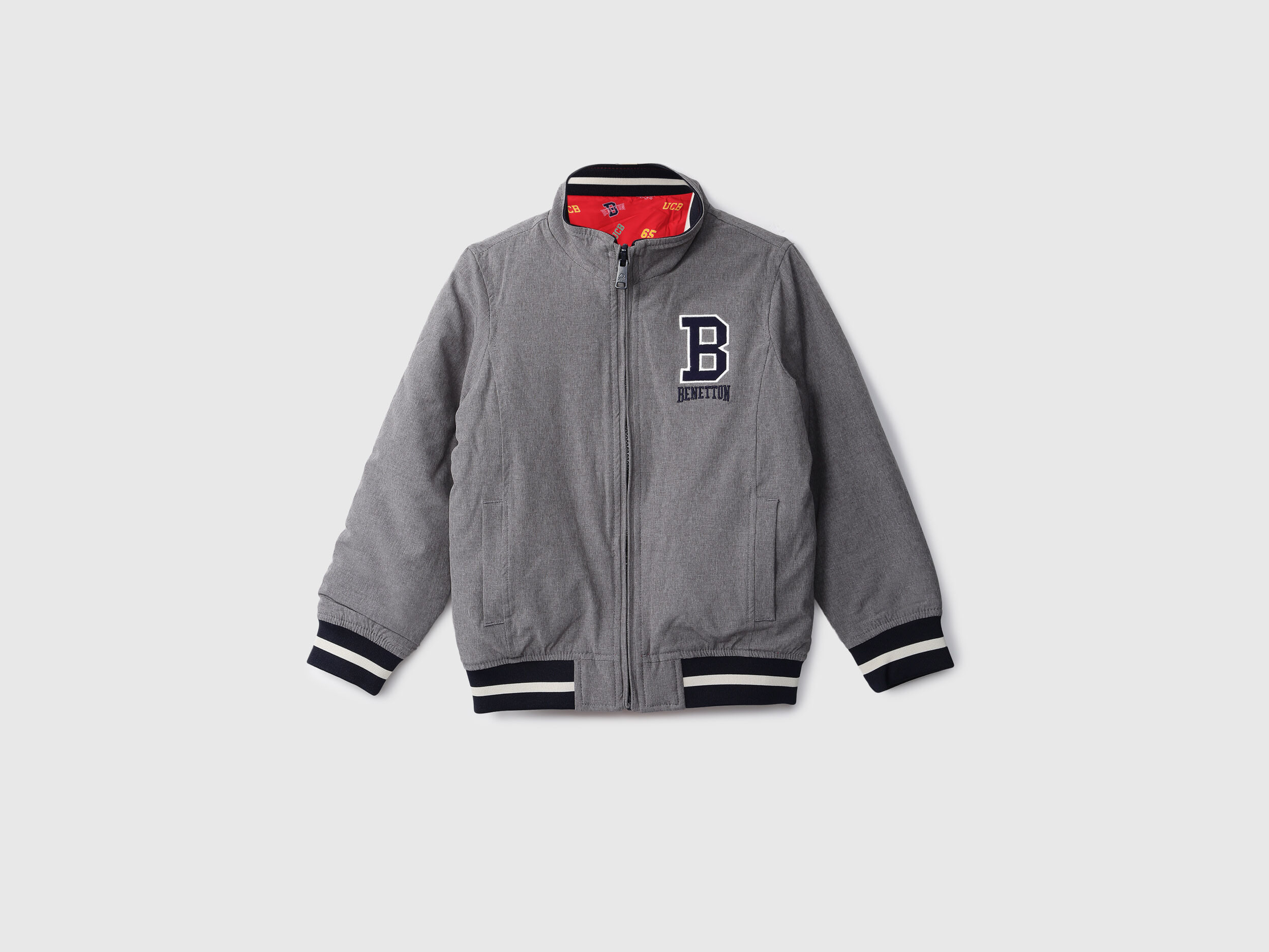 Boys Grey Reversible Jacket Gray Benetton