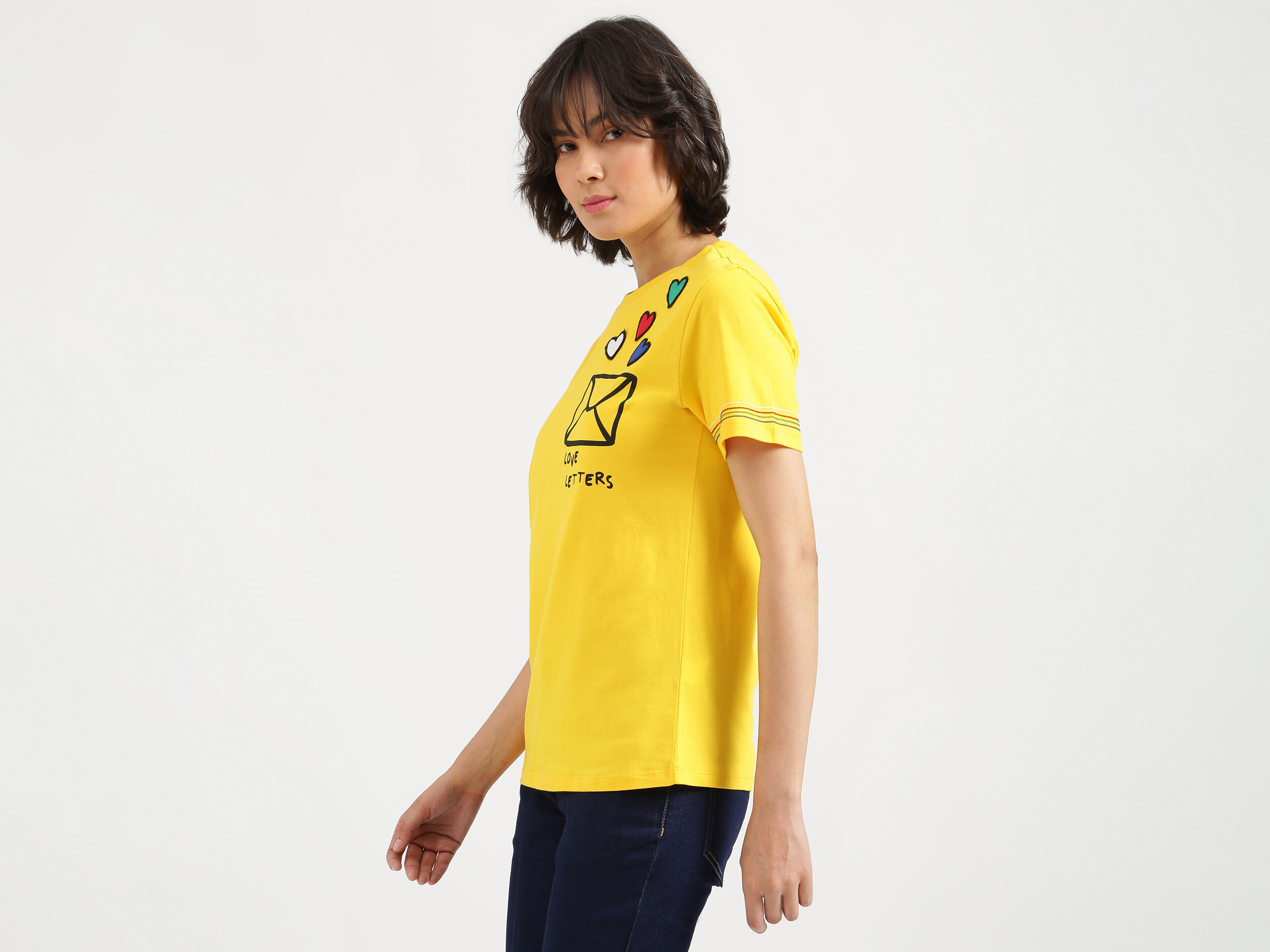 Women Printed T Shirt - Yellow | Benetton