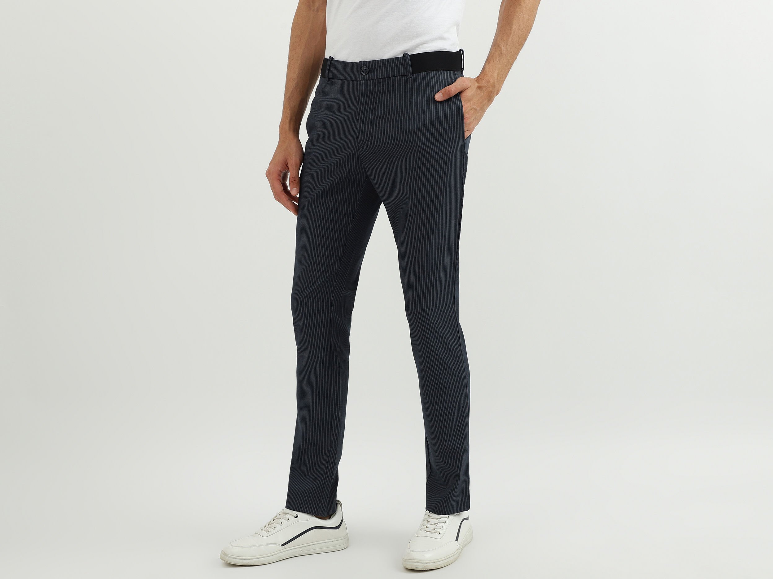 Men Stripe Slim Fit Trouser Blue Benetton