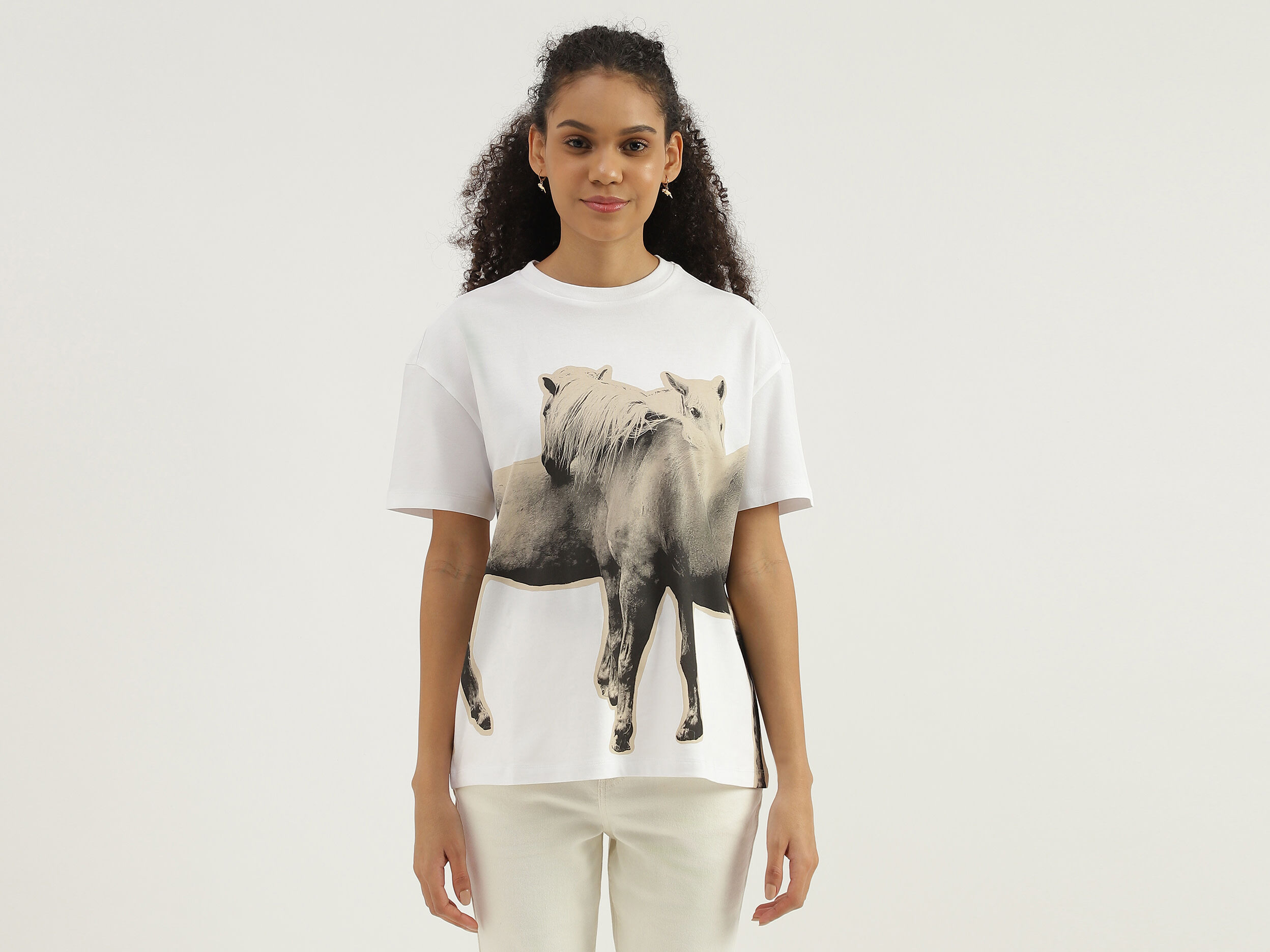 Round Neck Printed T-Shirt - White | Benetton