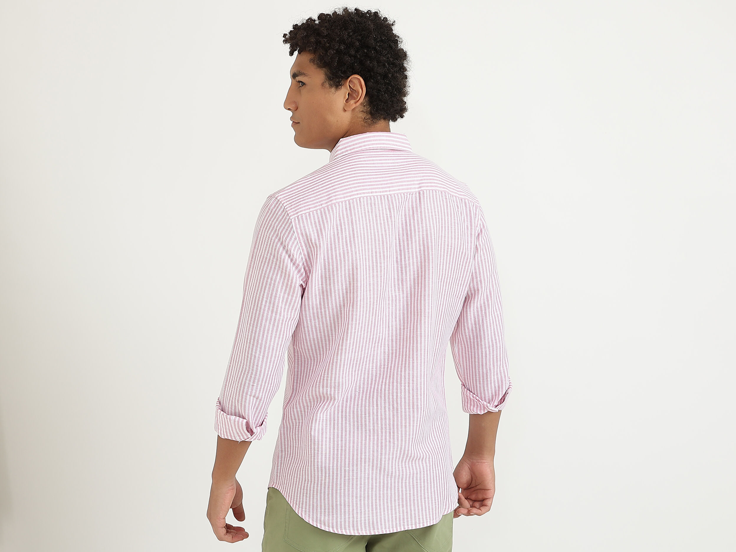 Men Pink Striped Slim Shirt Pink Benetton