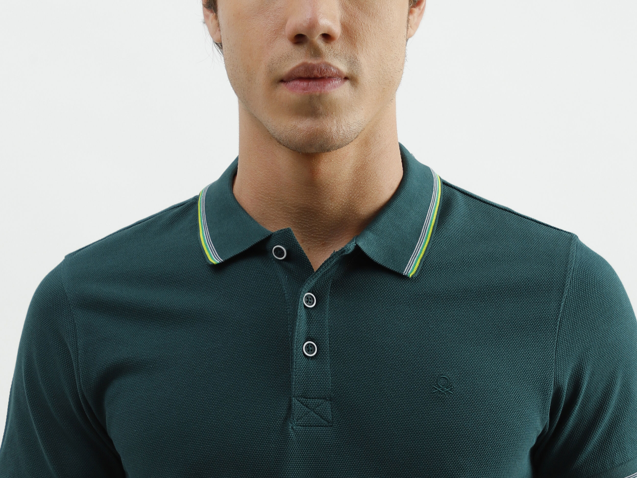 Bennetton Mens Green Tipping Polo - Green | Benetton