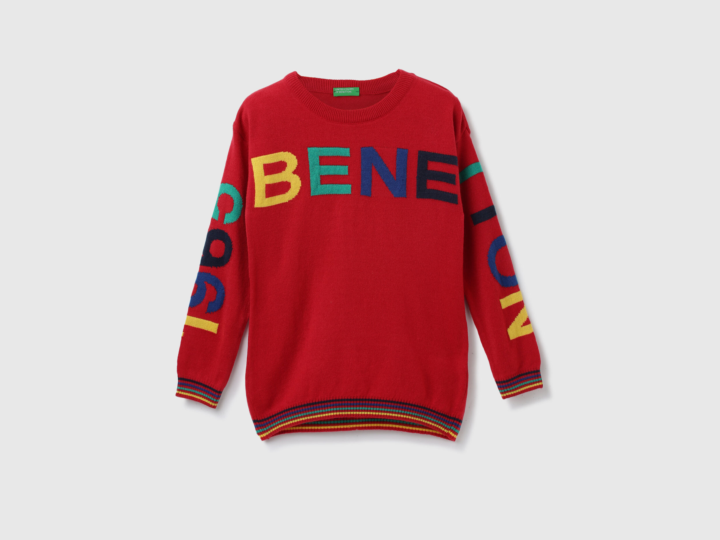 Boys Printed Round Neck Sweater Red Benetton