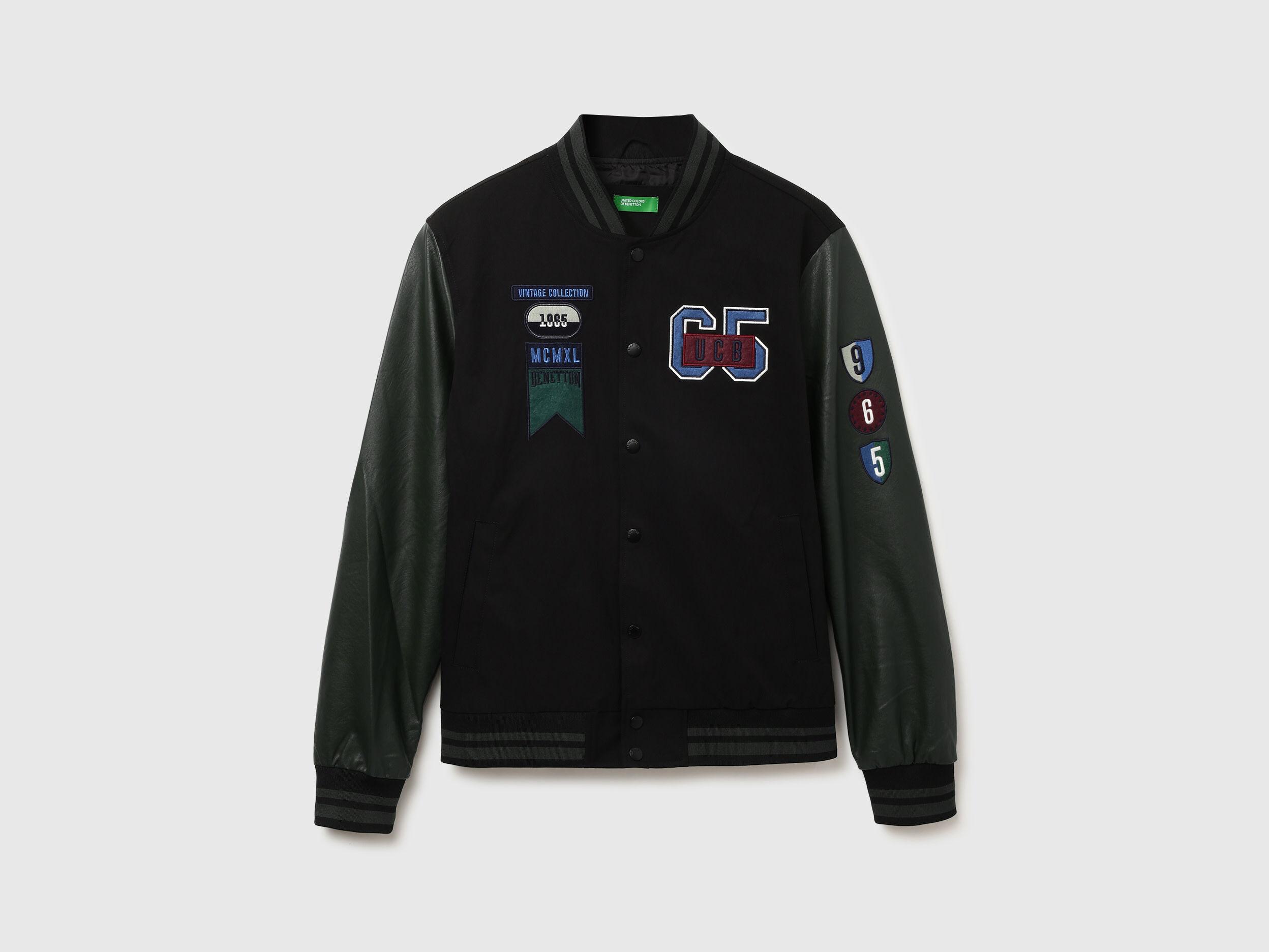 Men Embroidery Stand up Collar Jacket Black Benetton