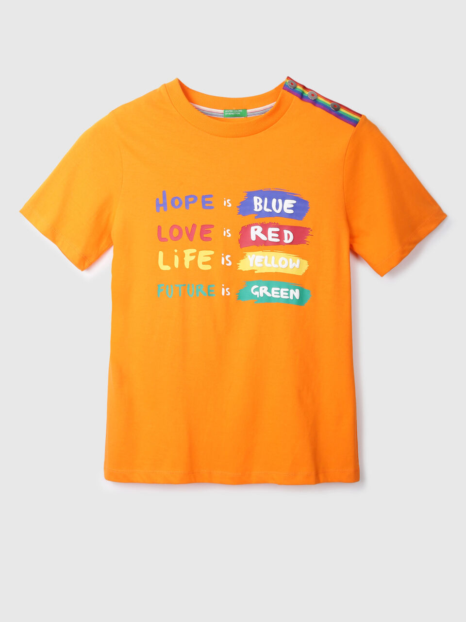 Short Sleeve Tee With Col Text And Button Tape image number 1