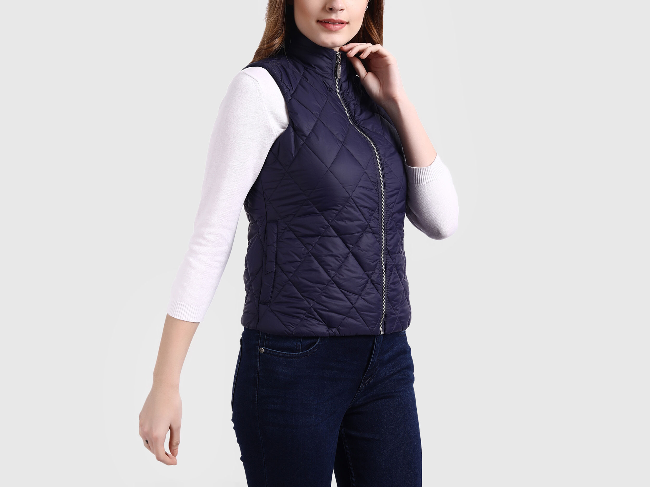 Sleeveless Diamond Quilt Puffer Jacket - Blue | Benetton
