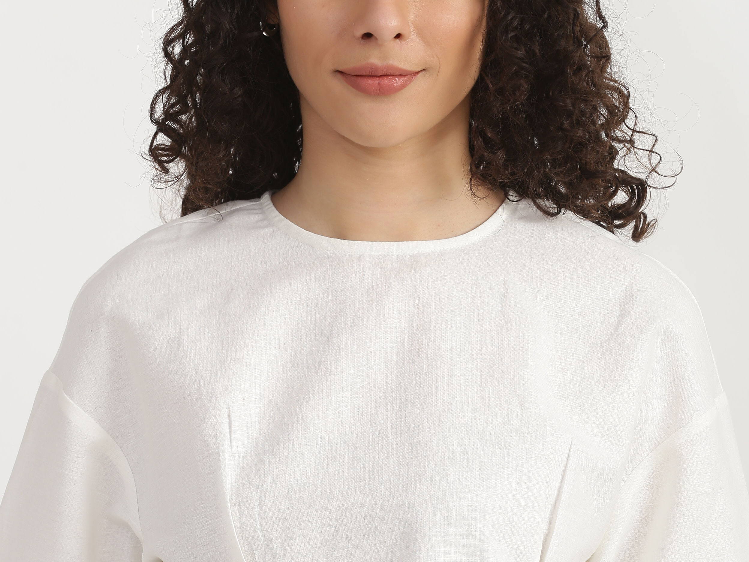 Short Sleeve Tapered Linen Blouse - White | Benetton