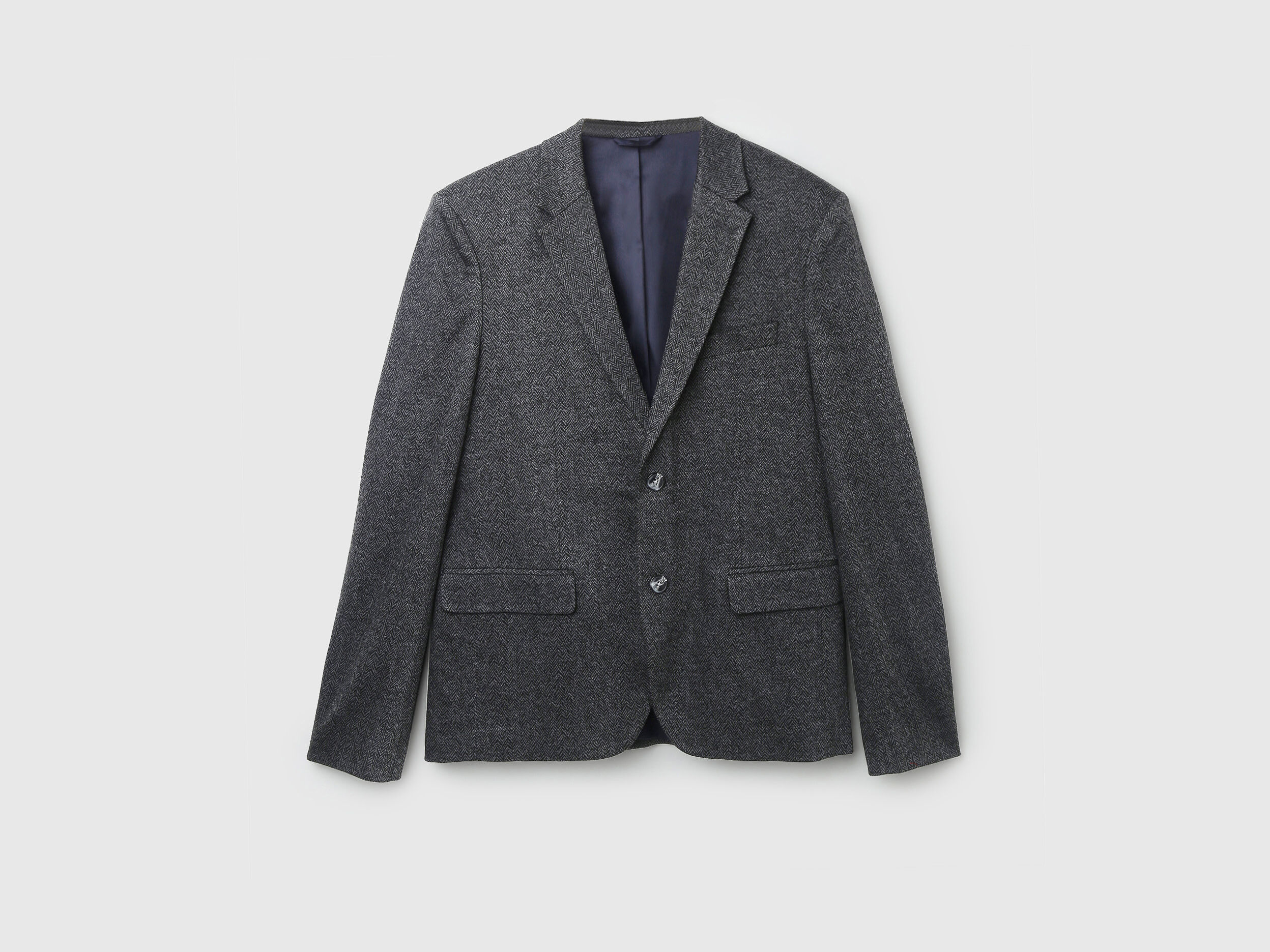 海外最新 Men Herringbone Benetton | Gray - Blazer Collar Lapel トップス