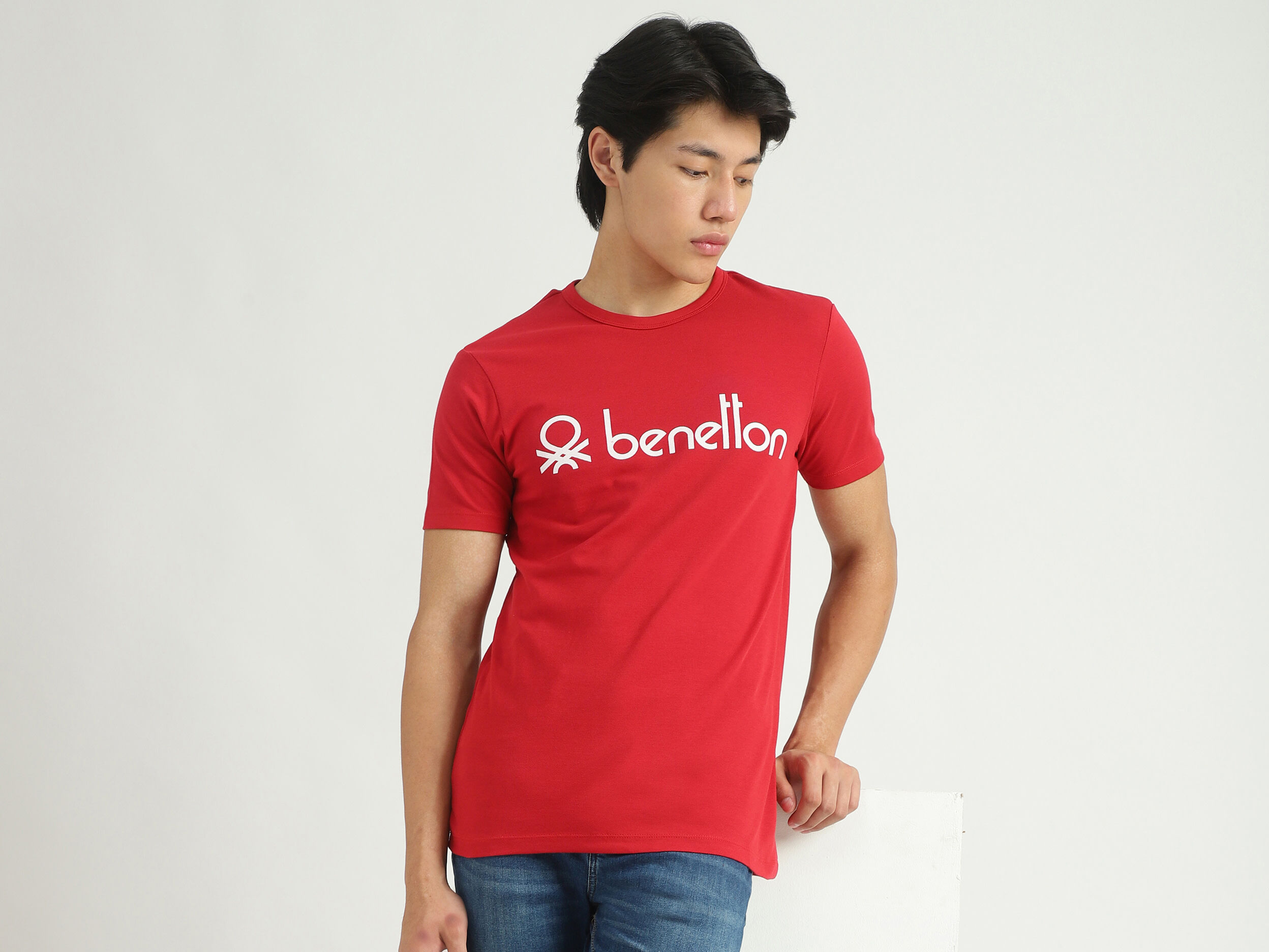 Men Brand Logo T-shirt - Red | Benetton