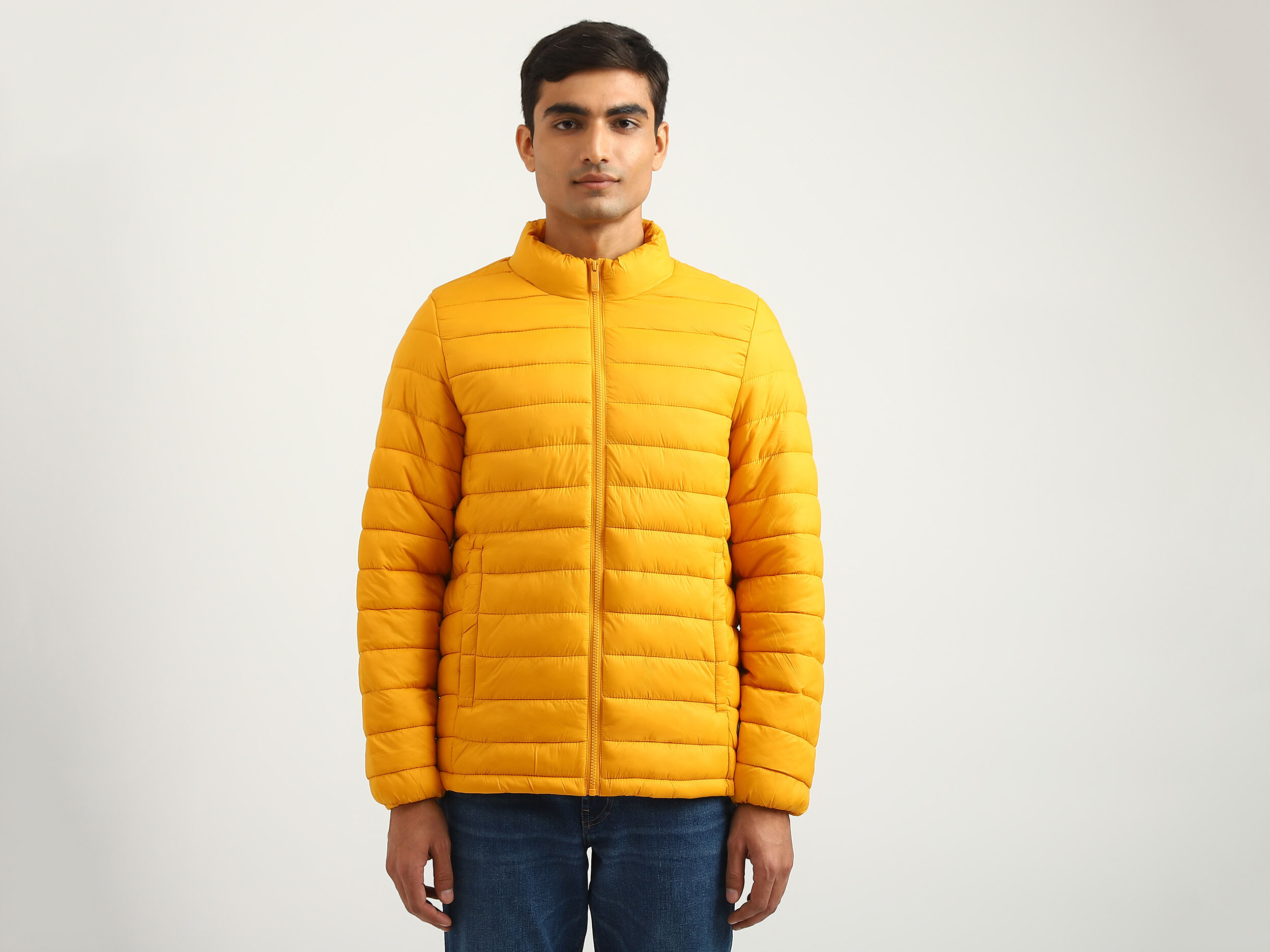 Men Quilted High Neck Jacket Yellow Benetton