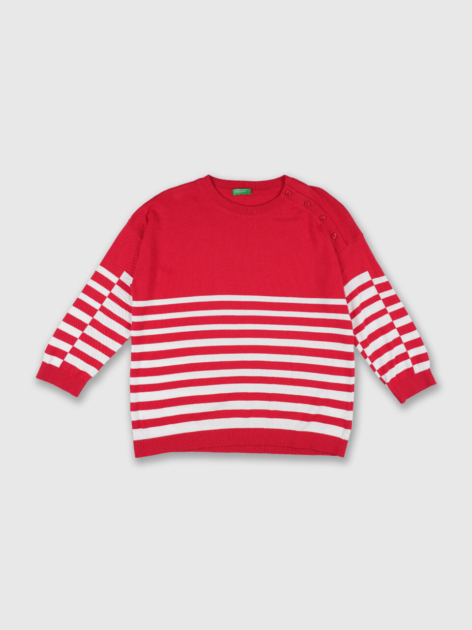 Full Sleeve Stripe Button Shoulder Tricot Top image number 1