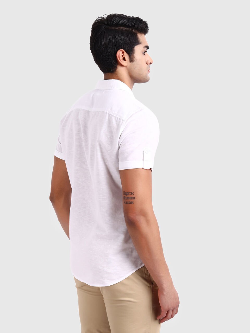 Linen Shirt with Regular Collar and Short Sleeves image number null