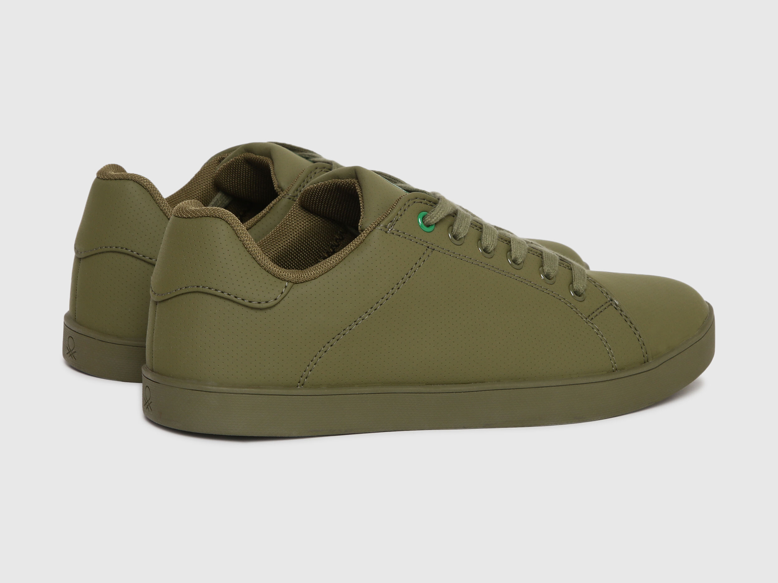 Benetton Olive Leather Imitation Sneakers Green Benetton