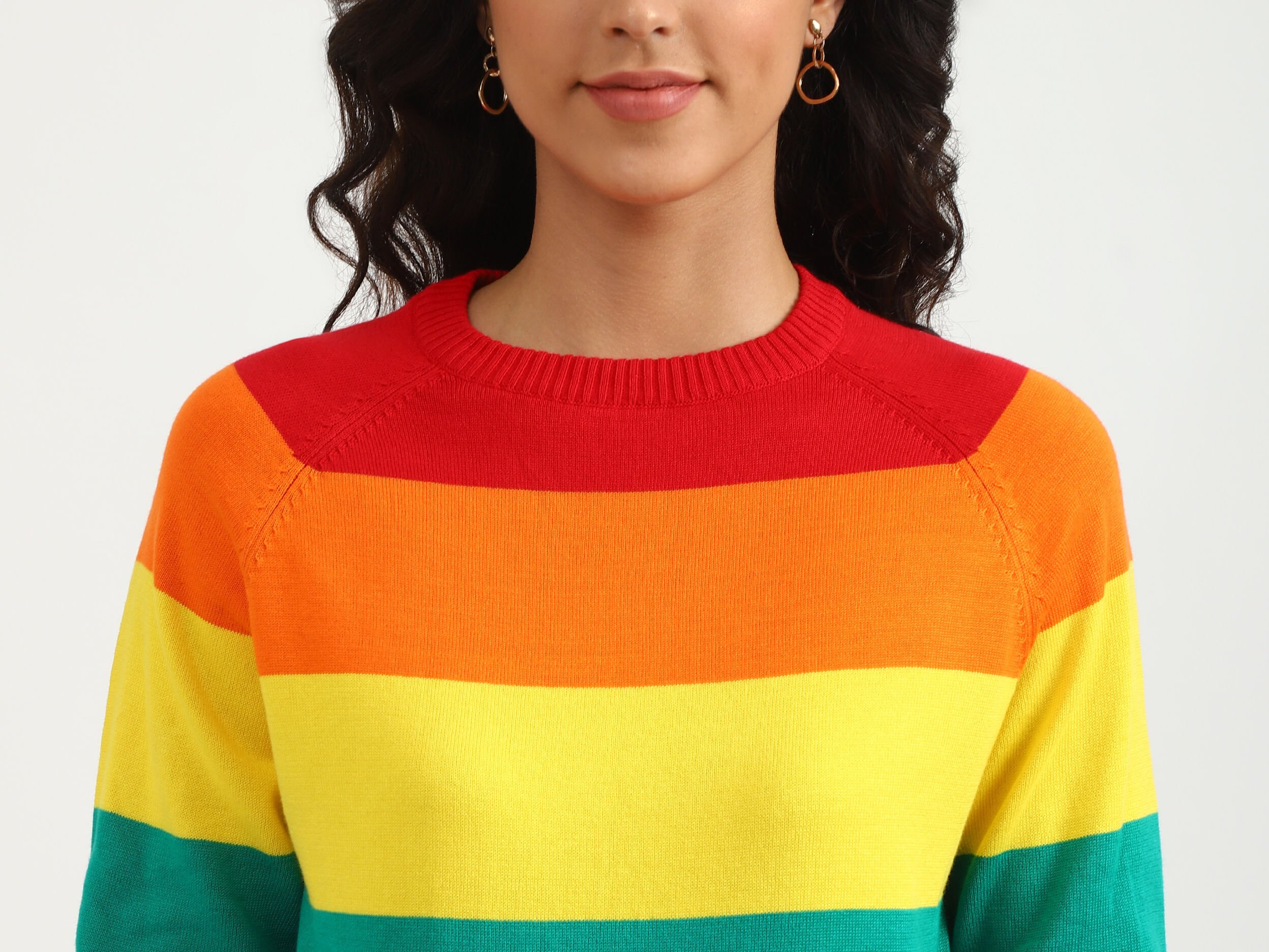 Ladies Long Sleeve Stripe Sweater Multi color Benetton