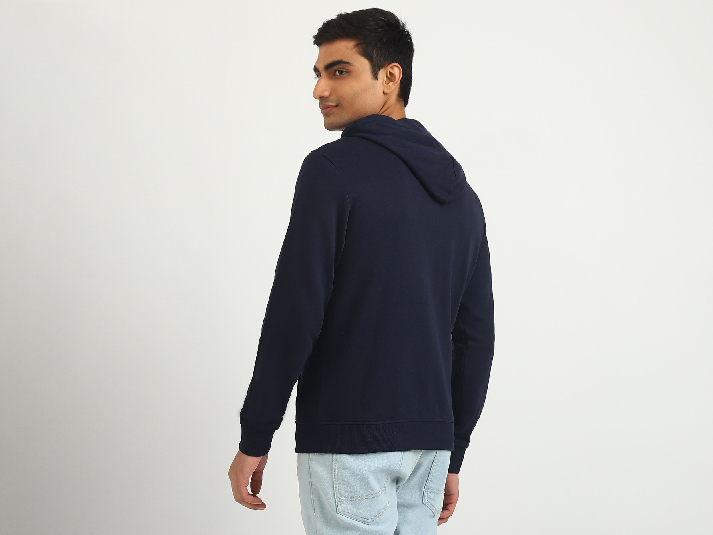 Men Brand Logo Hooded Sweatshirt Dark Blue Benetton