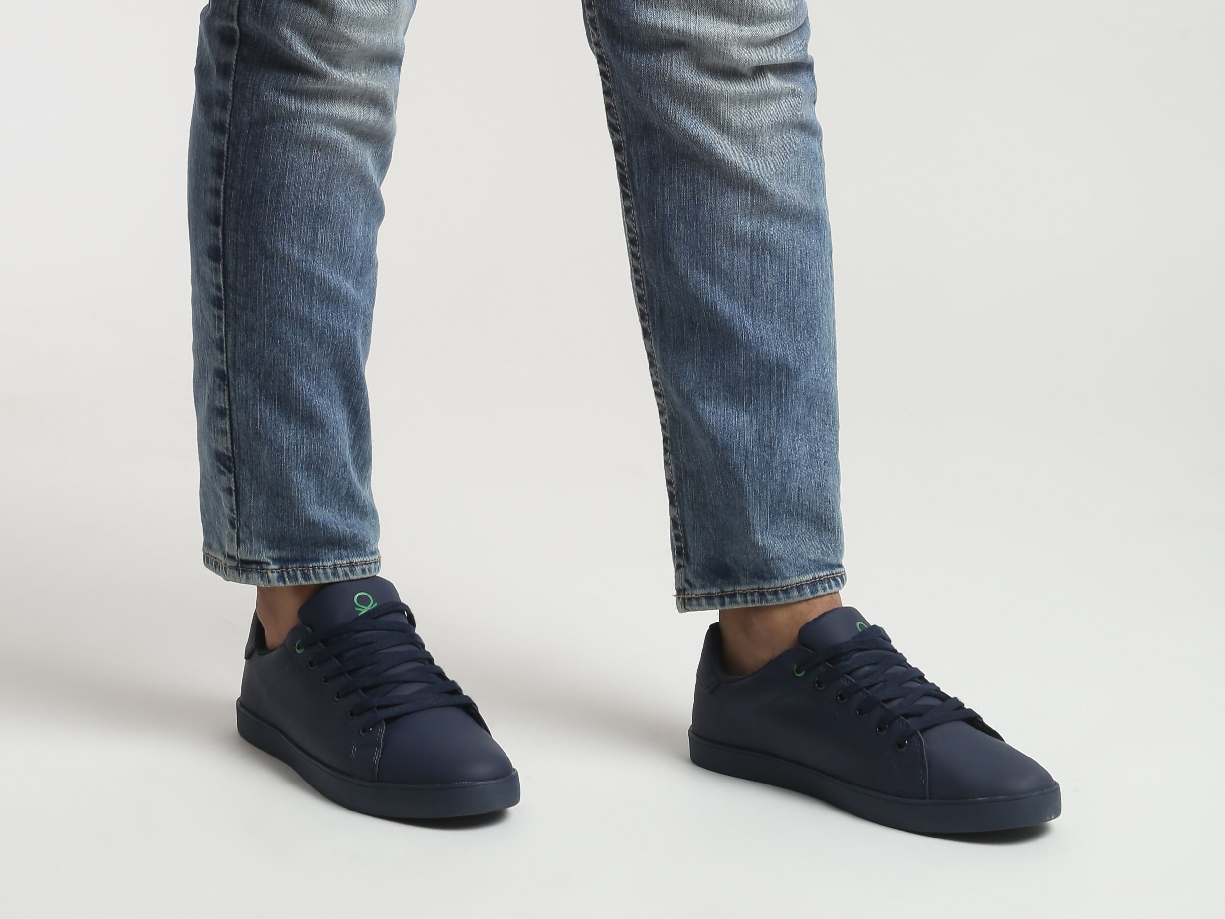 Benetton Navy Leather Imitation Sneakers Dark Blue Benetton