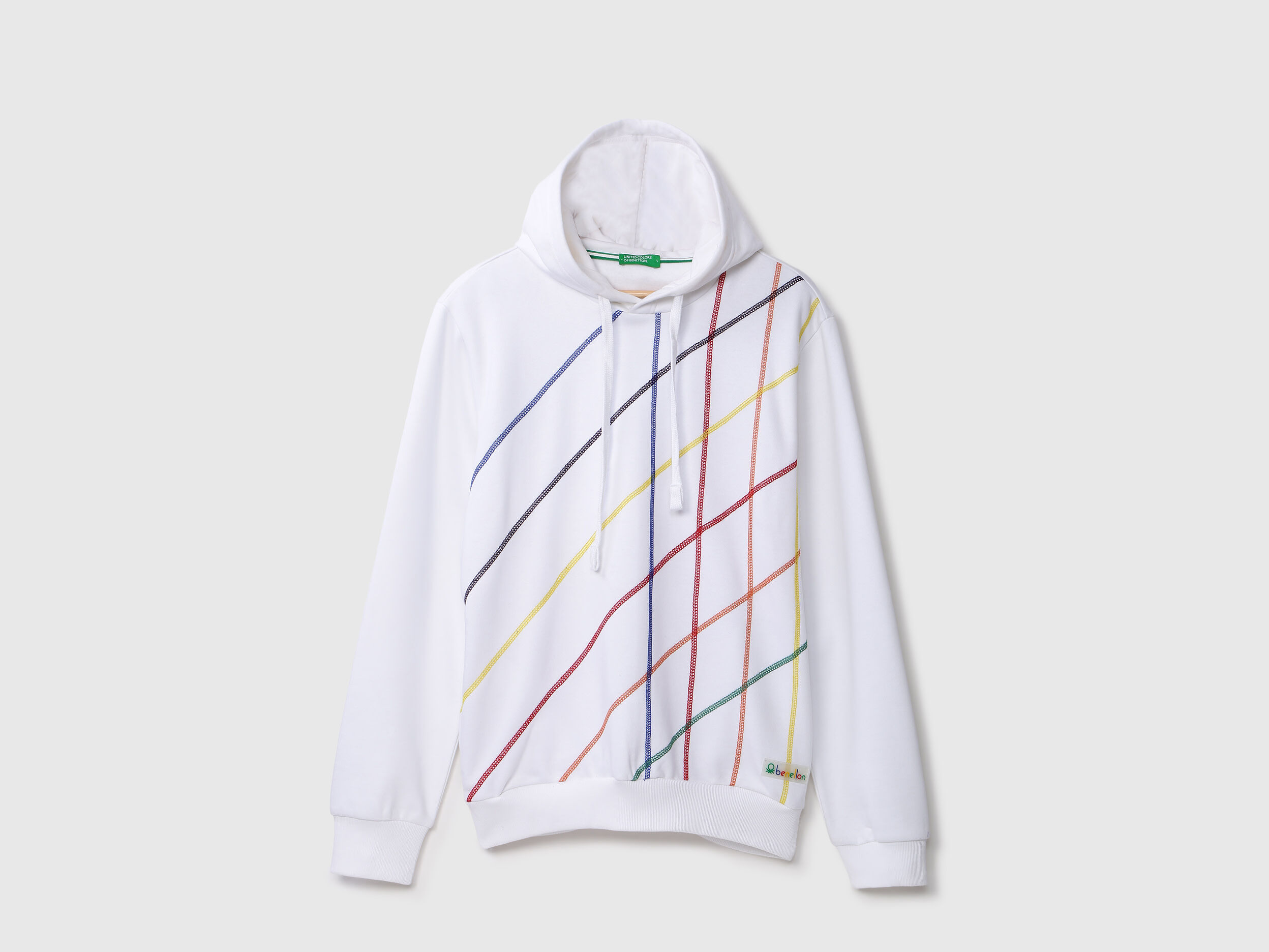 Mens Long Sleeve Stripe Sweatshirt - White | Benetton