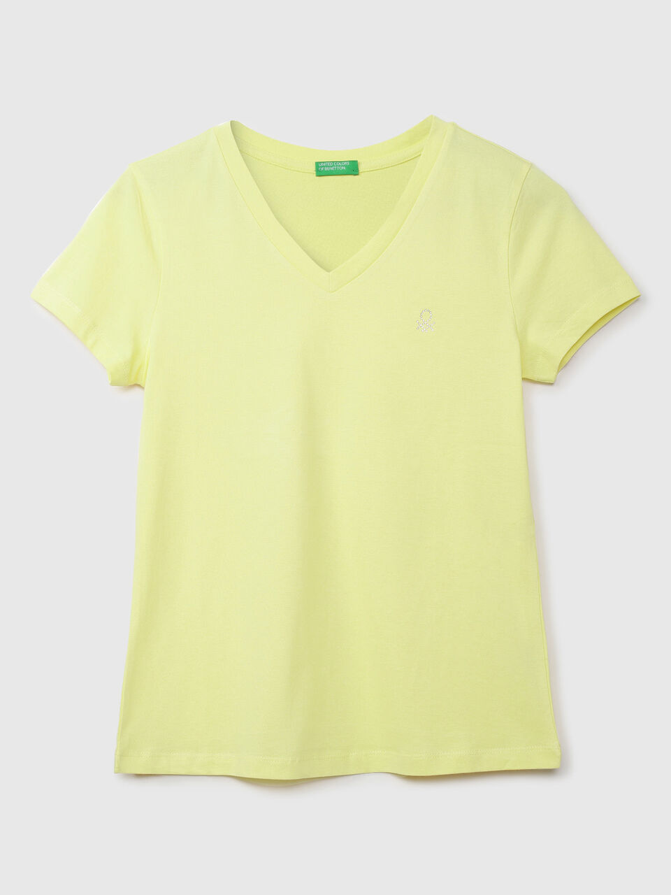 Women Solid V-Neck T-shirt - Yellow | Benetton | V-Shirts