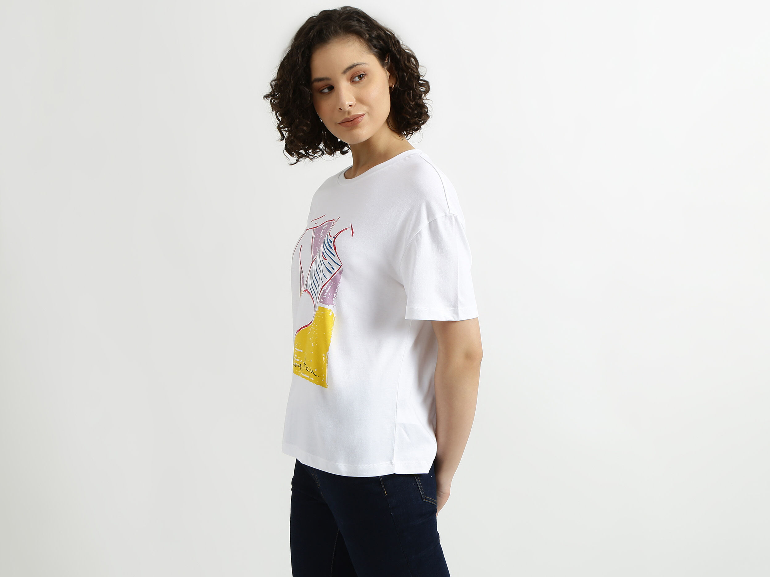 White printed tee cheap