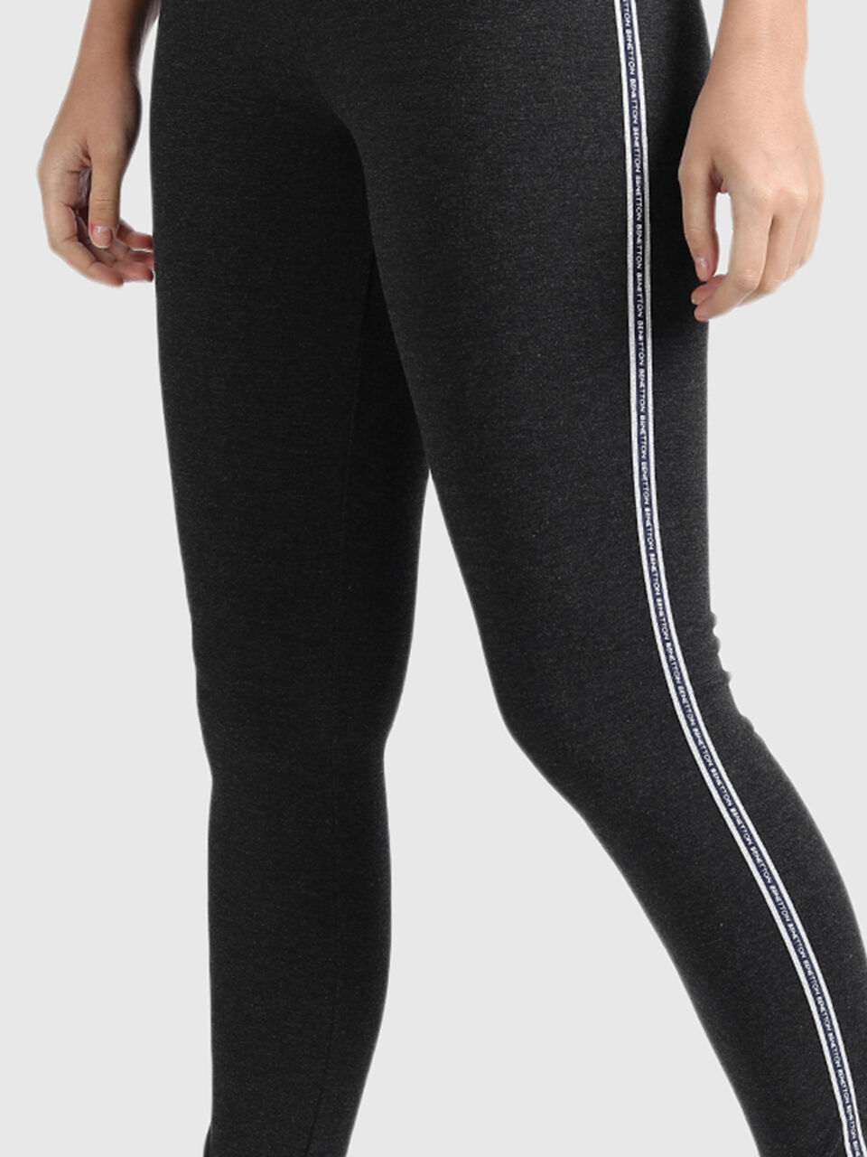 Cotton Leggings with Lurex and Branding Tape image number null