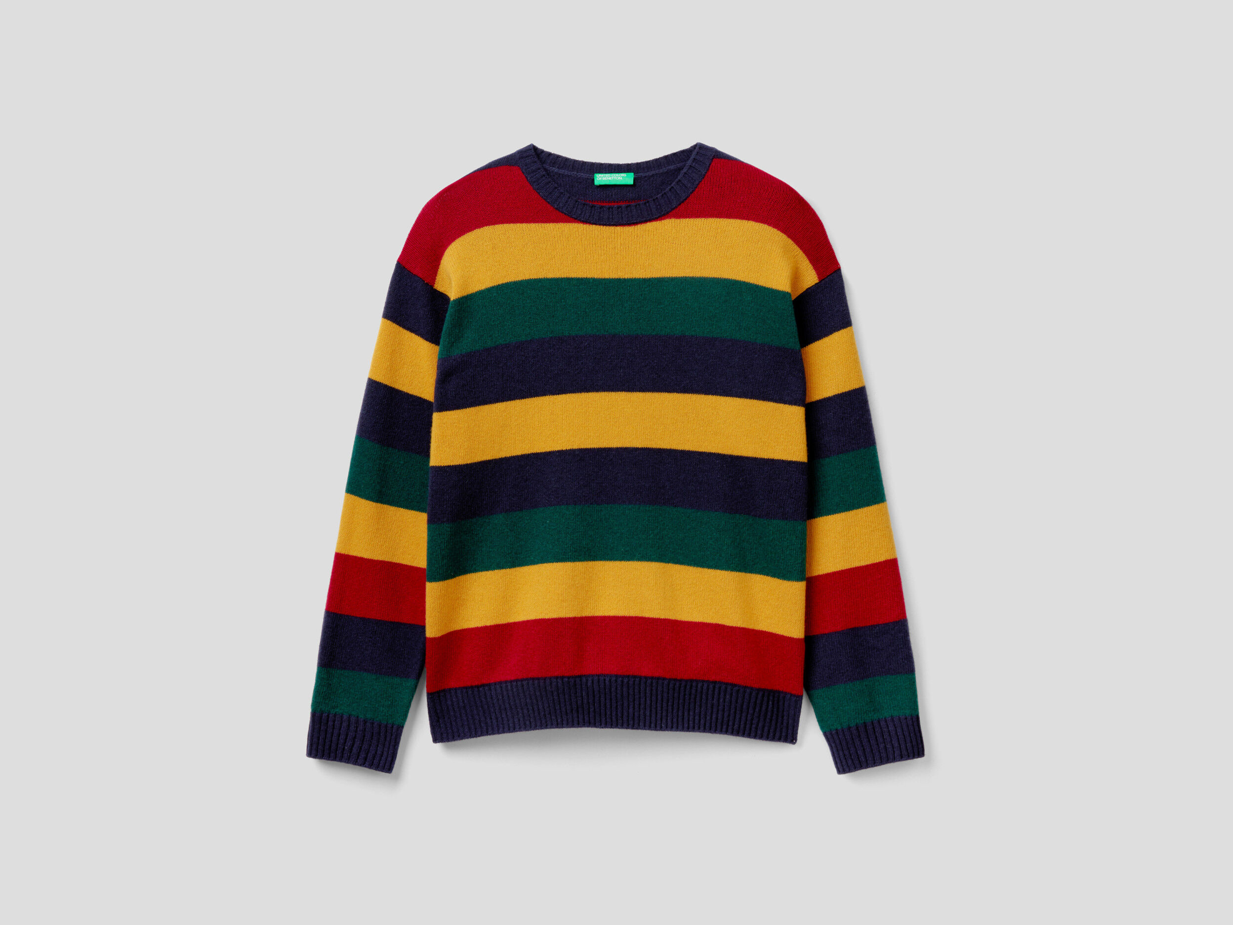 Men Striped Round Neck Sweater Multi color Benetton