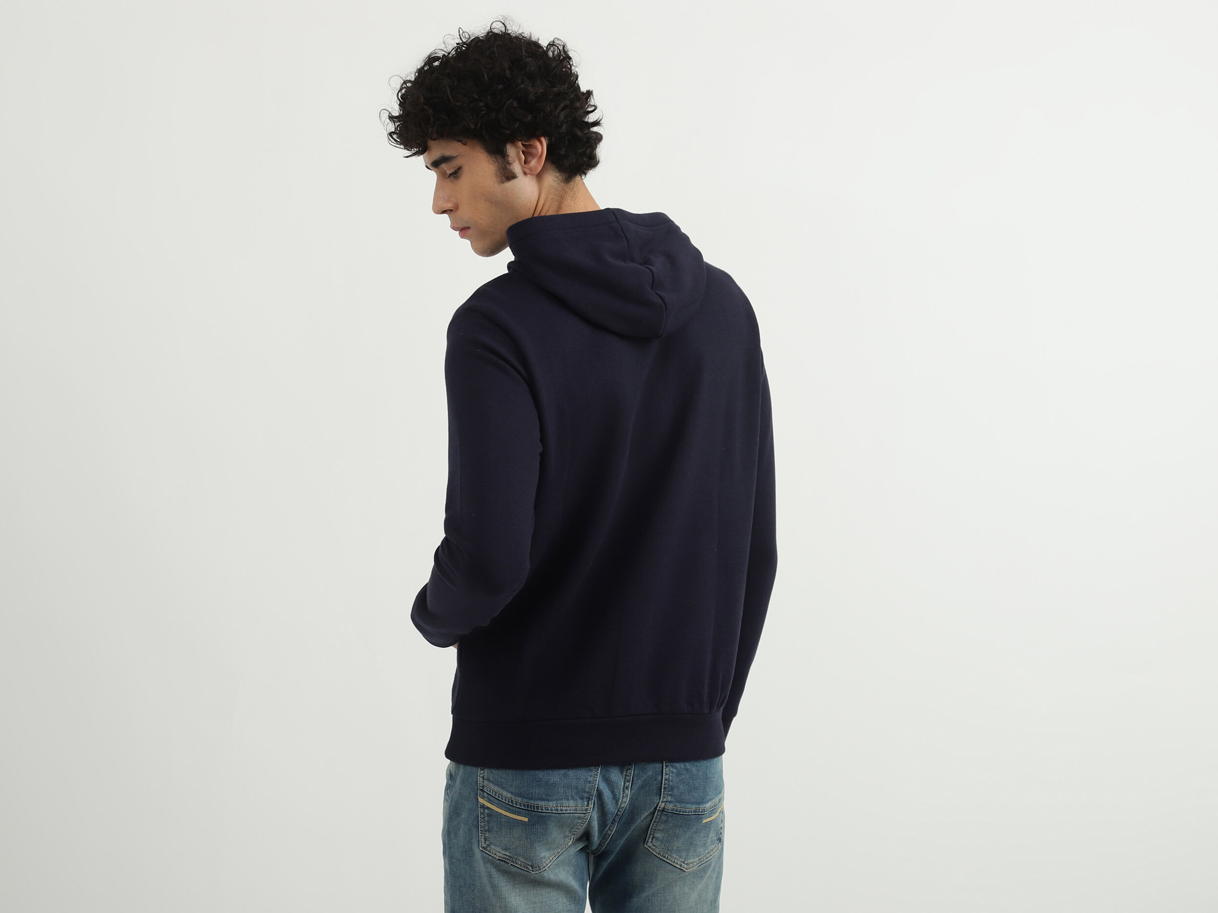 Men Brand Logo Hooded Sweatshirt - Dark Blue | Benetton
