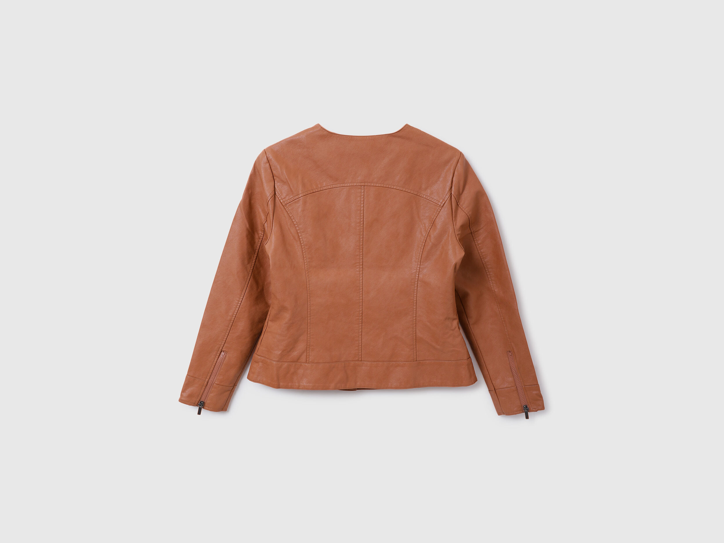 Women Solid Round Neck Jacket - Brown | Benetton